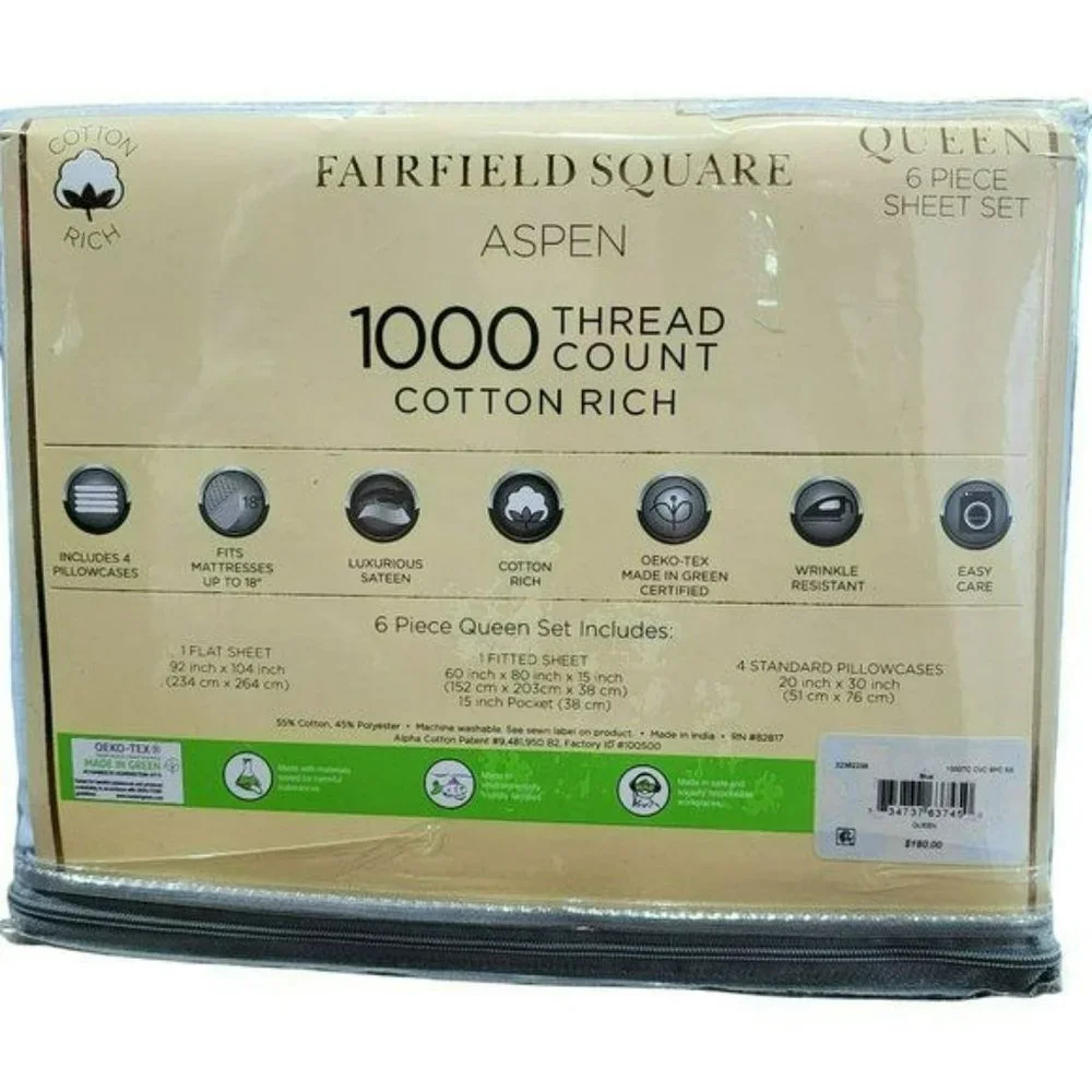 Queen Size 1000 Thread Count Cotton Rich Luxurious Sateen White Sheet Set 6 pcs